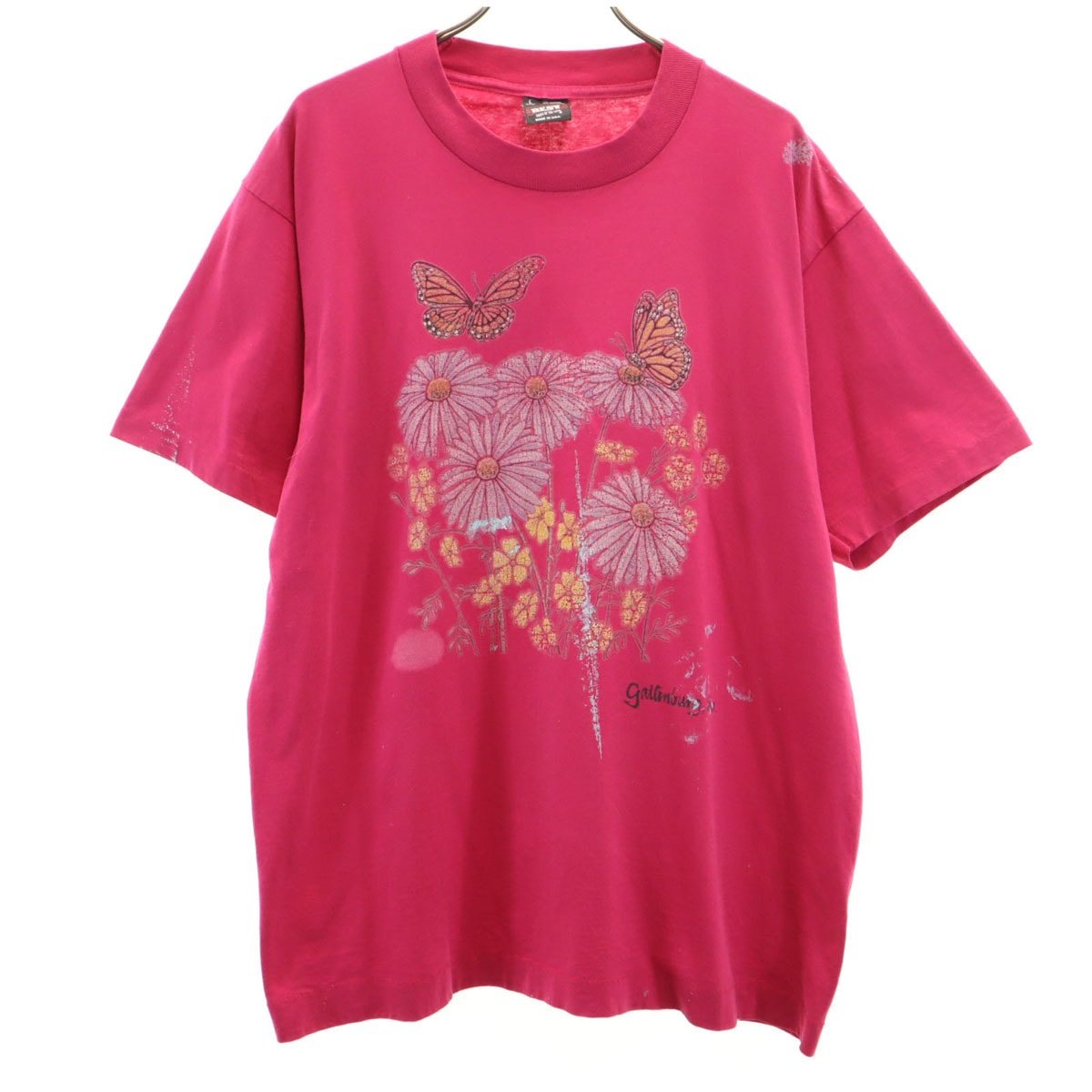 FRUIT OF THE LOOM BEST フルーツオブザルーム ベスト 90s USA製 オールド 花 蝶々 半袖 Tシャツ L ピンク シングルステッチ ユニセックス
