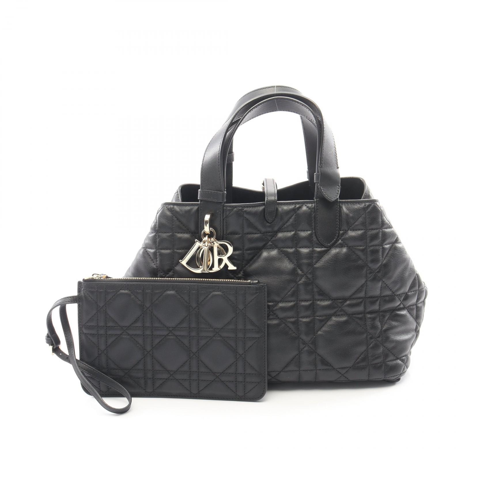 ディオール Dior トゥジュール ミディアム マクロカナージュ ハンドバッグ バッグ レザー レディース ブラック系 M28210SHJ 【中古】