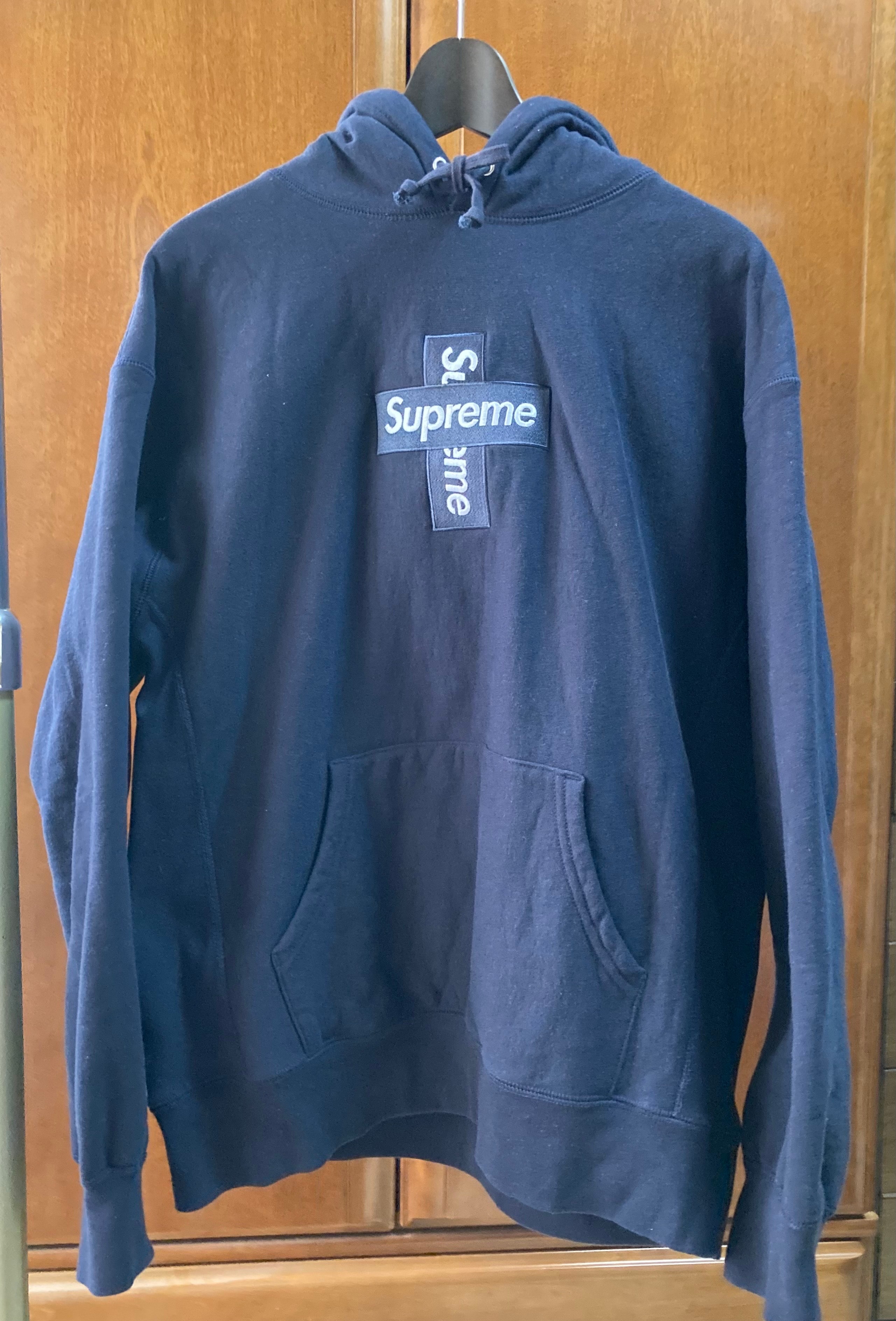 Supreme Cross Box Logo Hooded Sweatshirt "Navy"