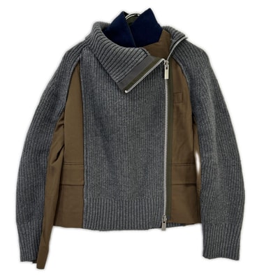 サカイ 22年製 22-06174 グレー×ブラウン Suiting Knit Jacket/スーチングニットジャケット 1