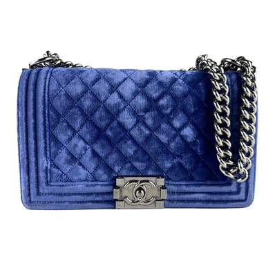 シャネル CHANEL ショルダーバッグ ボーイシャネル ベルベット/メタル ブルー レディース【中古】 z9444