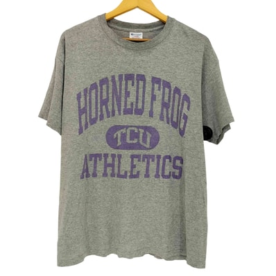 90-00s USA製 フットボールプリント 3段 クルーネック 半袖Tシャツ【1143440730171】