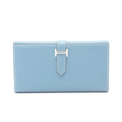 エルメス HERMES ベアンデュプリ 二つ折り長財布 財布 レザー カーフ(牛革) ヴォーエプソン ヴォーエプソン ブルージーン □I刻印(2005年製造) レディース ブルー系 【中古】