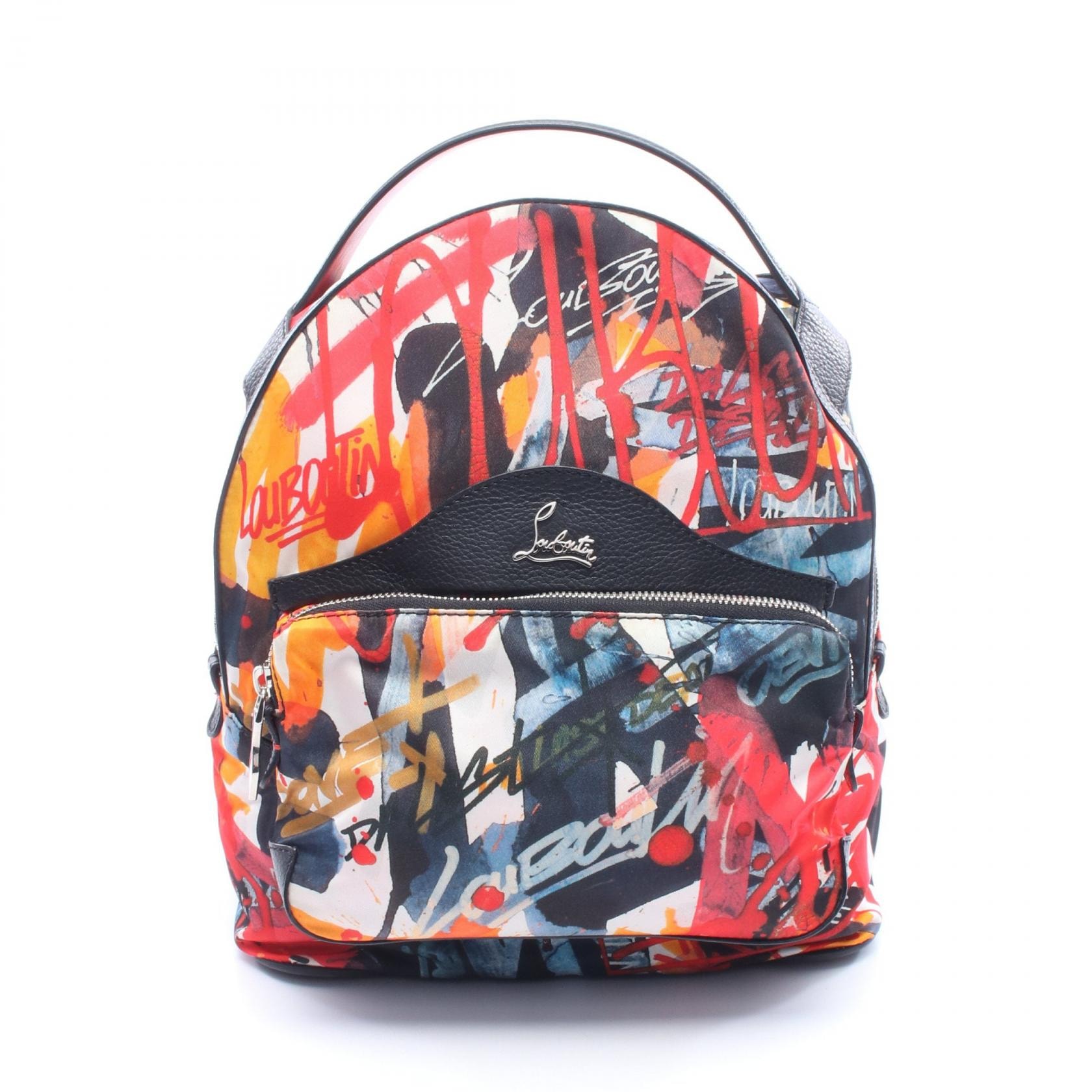 クリスチャンルブタン Christian Louboutin BACKLOUBI SMALL リュックサック バックパック バッグ ナイロン レザー ラバー レディース ブラック系 / レッド系 / マルチカラー 1195152 【中古】