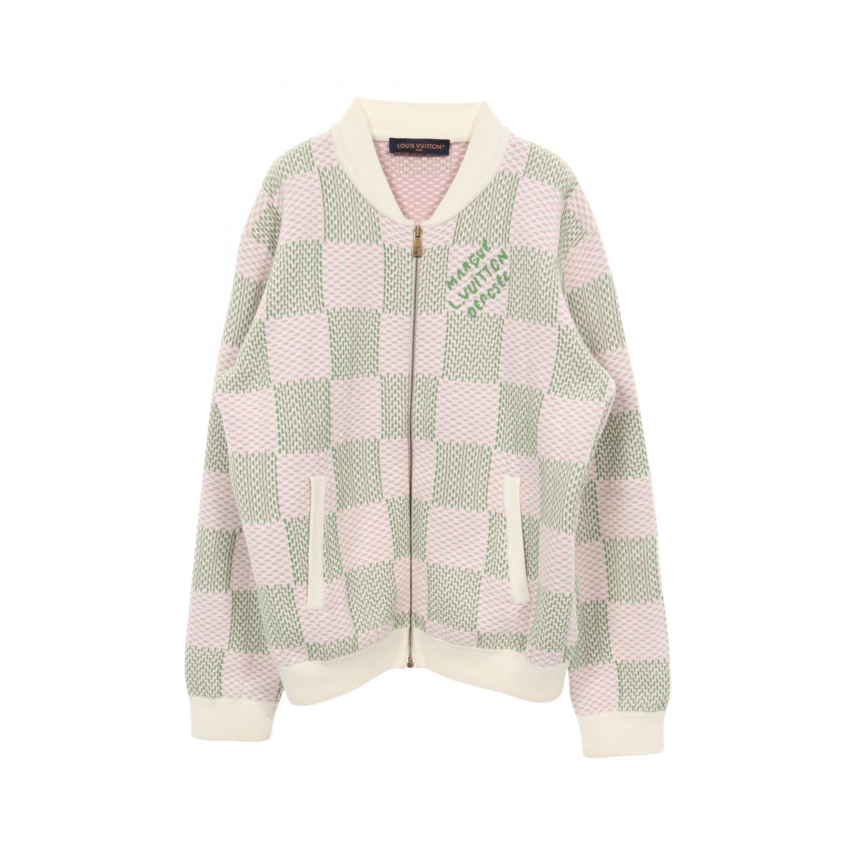 ルイ・ヴィトン LOUIS VUITTON ダミエジャカード ジップスルー ブルゾン 衣料品 アウター コットン ピンク メンズ ホワイト系 / ピンク系 / グリーン系 【中古】