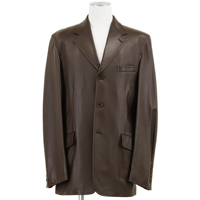 SALE【極美品】Paul Smith LONDON ポール・スミス テーラードジャケット サイズ XL メンズ ラムレザー ノッチドラペル 3B ロゴボタン サイドベンツ アウター ブラウン 茶色 韓国製 643327 HD 9202