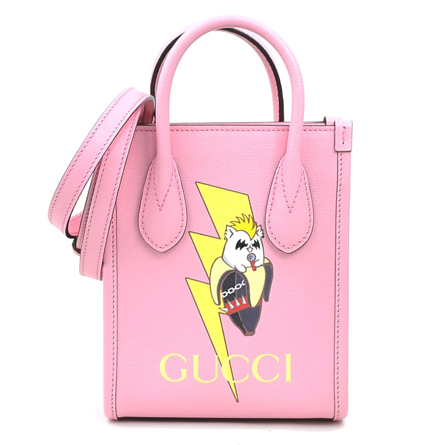 グッチ GUCCI ハンドバッグ ショルダーバッグ ばなにゃコラボ レザー ピンク レディース 671623【中古】 r10639a