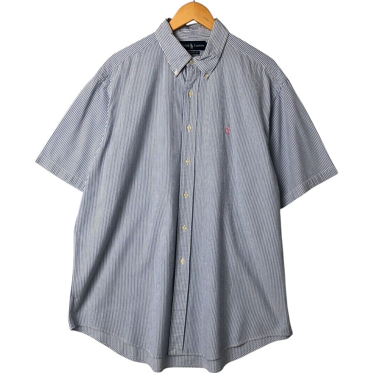 古着 ラルフローレン Ralph Lauren CLASSIC FIT シアサッカー 半袖 ボタンダウン ストライプシャツ メンズXL相当/eaa551866