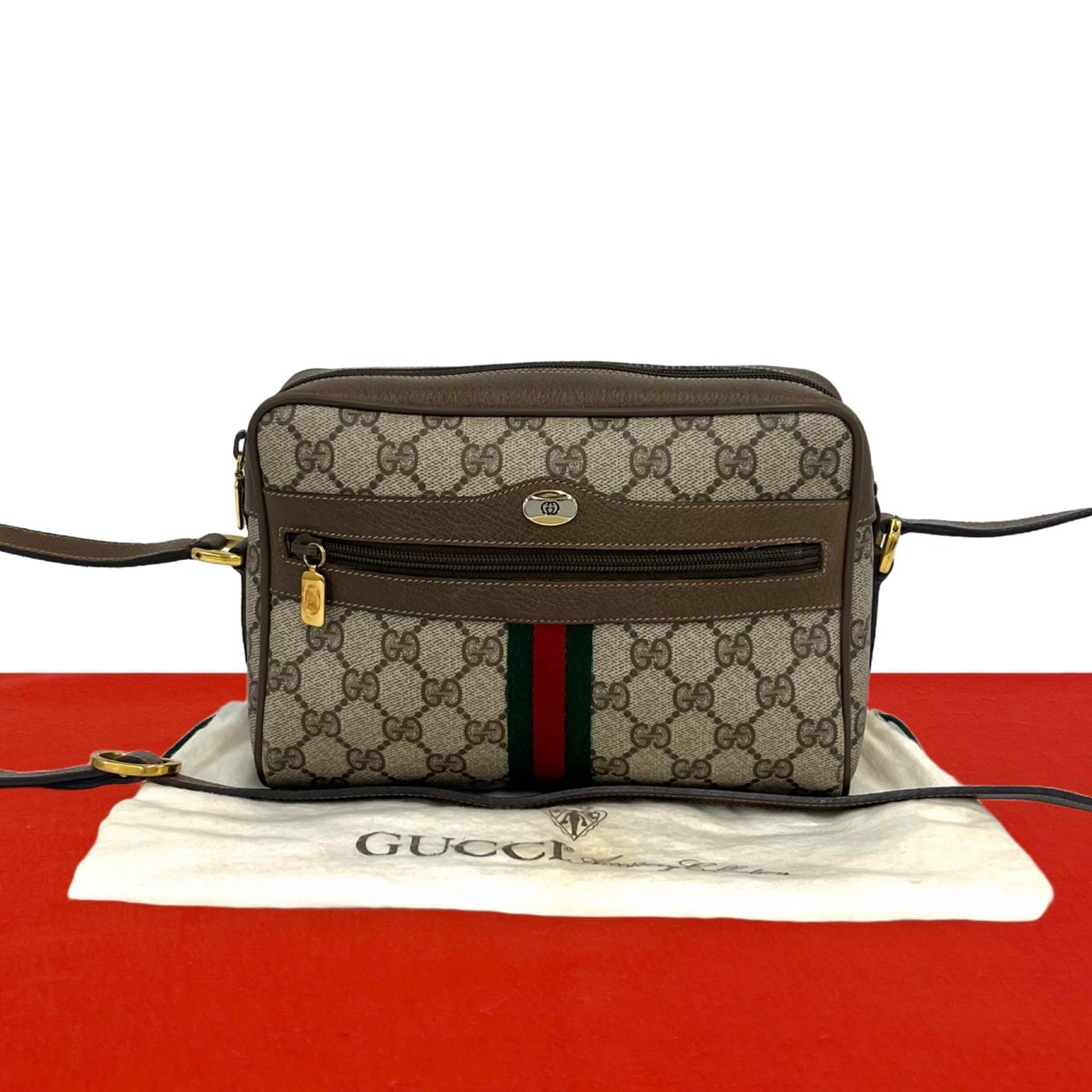 GUCCI グッチ シェリーライン GG ロゴ 金具 PVC レザー ショルダーバッグ ブラウン
 21165