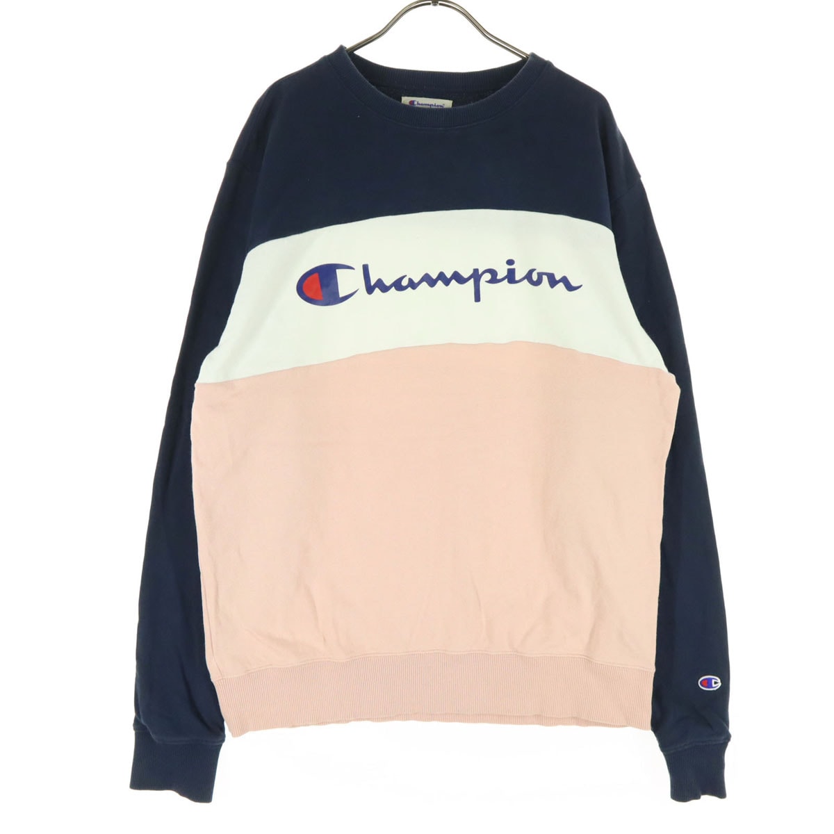 Champion チャンピオン ロゴ 長袖 トリコカラー スウェット L ピンク系