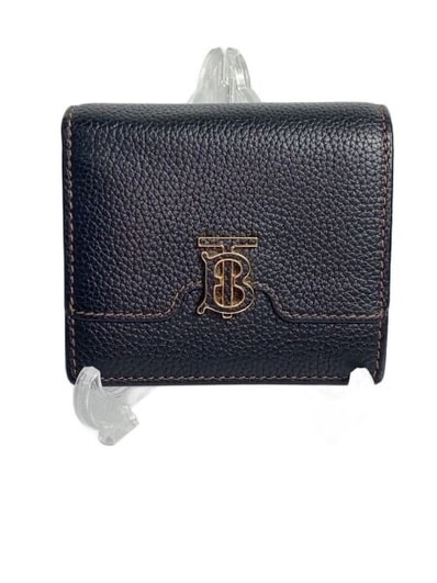 BURBERRY Monogram Motif Grainy Leather Folding Wallet "Black"