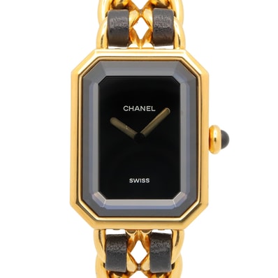 シャネル CHANEL プルミエール M 腕時計 時計 GP(ゴールドメッキ) レザー レディース ブラック系 H0001 【中古】
