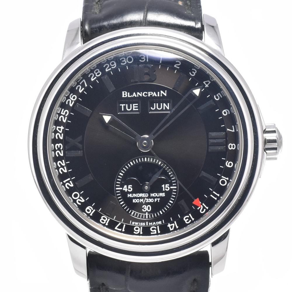 値下 ブランパン Blancpain 2763-1130-55 レマン トリプルカレンダー ムーンフェイズ ブラック 自動巻き メンズ 良品 腕時計 I#147786