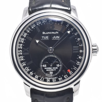 値下 ブランパン Blancpain 2763-1130-55 レマン トリプルカレンダー ムーンフェイズ ブラック 自動巻き メンズ 良品 腕時計 I#147786