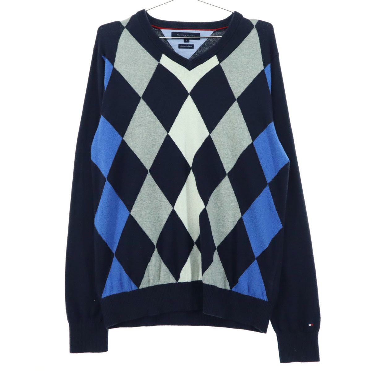 TOMMY HILFIGER トミーヒルフィガー アーガイル 長袖 セーター M ネイビー 前面チェック