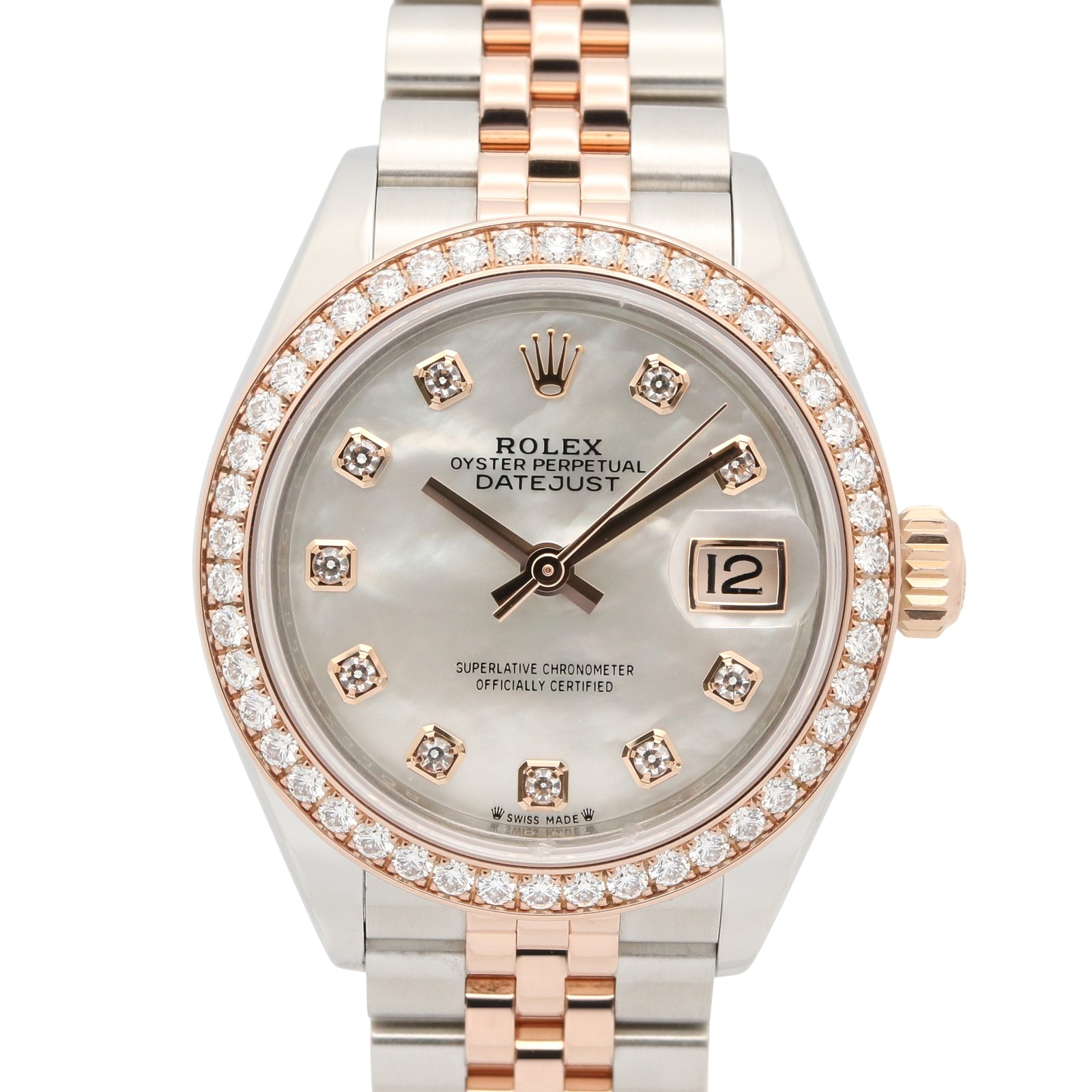 ロレックス ROLEX デイトジャスト 10P/ダイヤベゼル ランダム番 腕時計 時計 K18PG(ピンクゴールド) ステンレススチール ダイヤモンド レディース ホワイト系 ホワイトシェル/新ダイヤ 279381RBR 【中古】