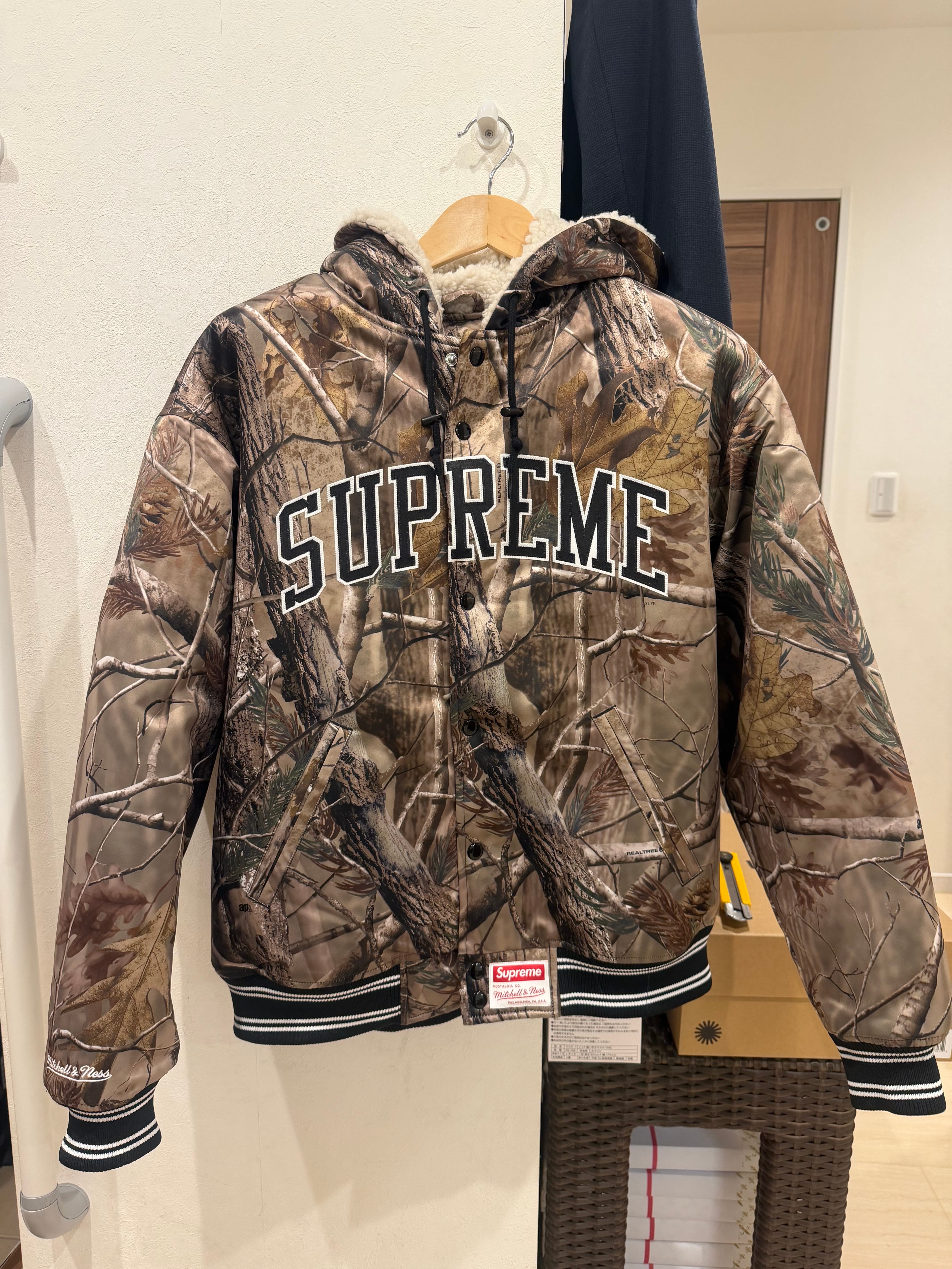 Supreme x Mitchell & Ness Lined Hooded Satin Varsity Jacket "Realtree AP Camo"
