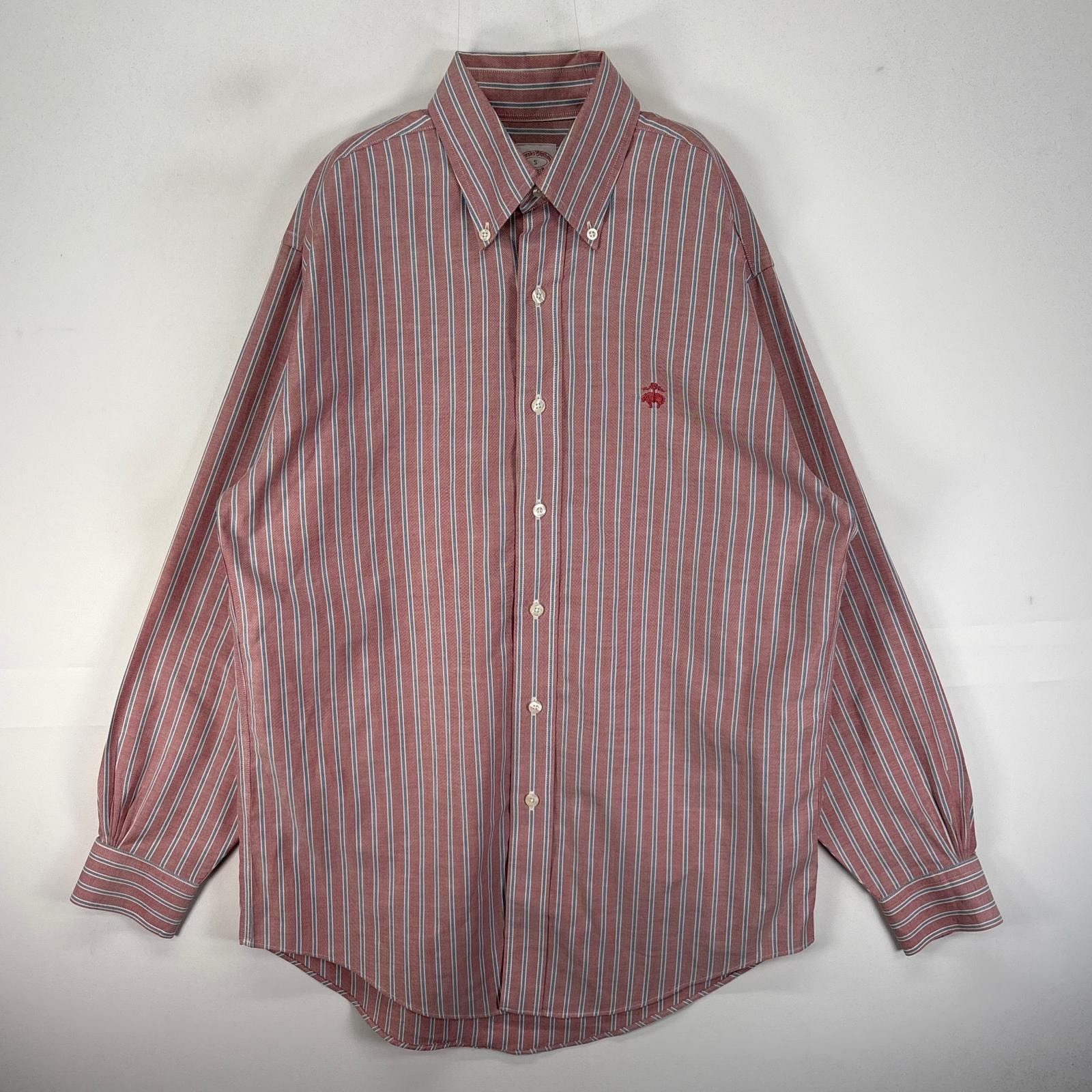 古着 ブルックスブラザーズ Brooks Brothers 長袖シャツ ワンポイント ボタンダウン S  ピンク系 ストライプ メンズ