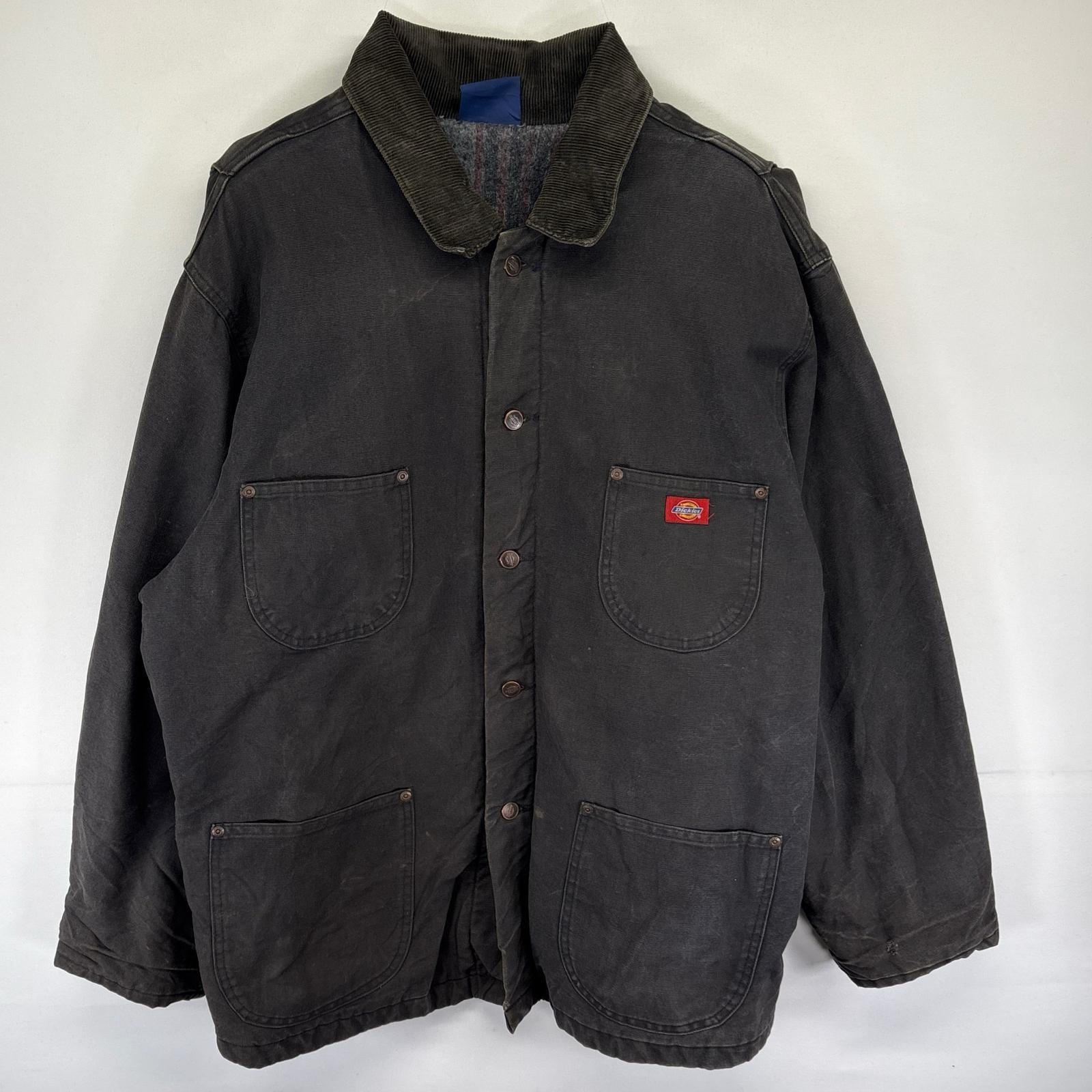 古着 ディッキーズ Dickies ダック ジャケット カバーオール ブランケットライナー ワンポイント ワーク 2XL  ブラック系 メンズ