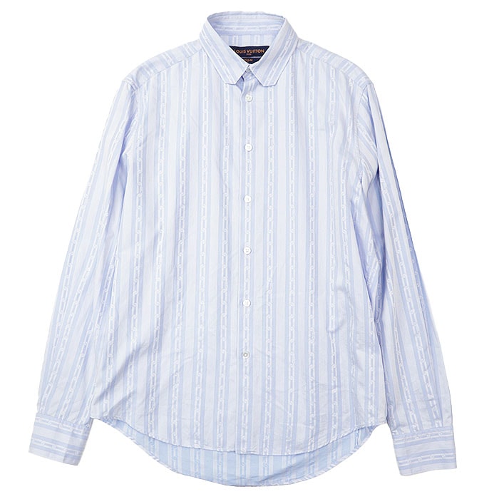 LOUIS VUITTON ルイ・ヴィトン 長袖シャツ 2019AW LV ロゴ チェーン ストライプ コットン100% ロングスリーブ トップス メンズ サイズ M サックスブルー イタリア製