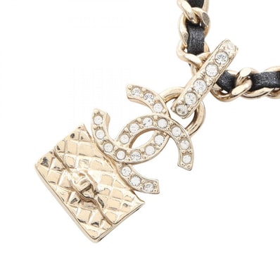 シャネル CHANEL ココマーク バックモチーフ チョーカー アクセサリー GP(ゴールドメッキ) レザー レディース ゴールド系 / ブラック系 【中古】