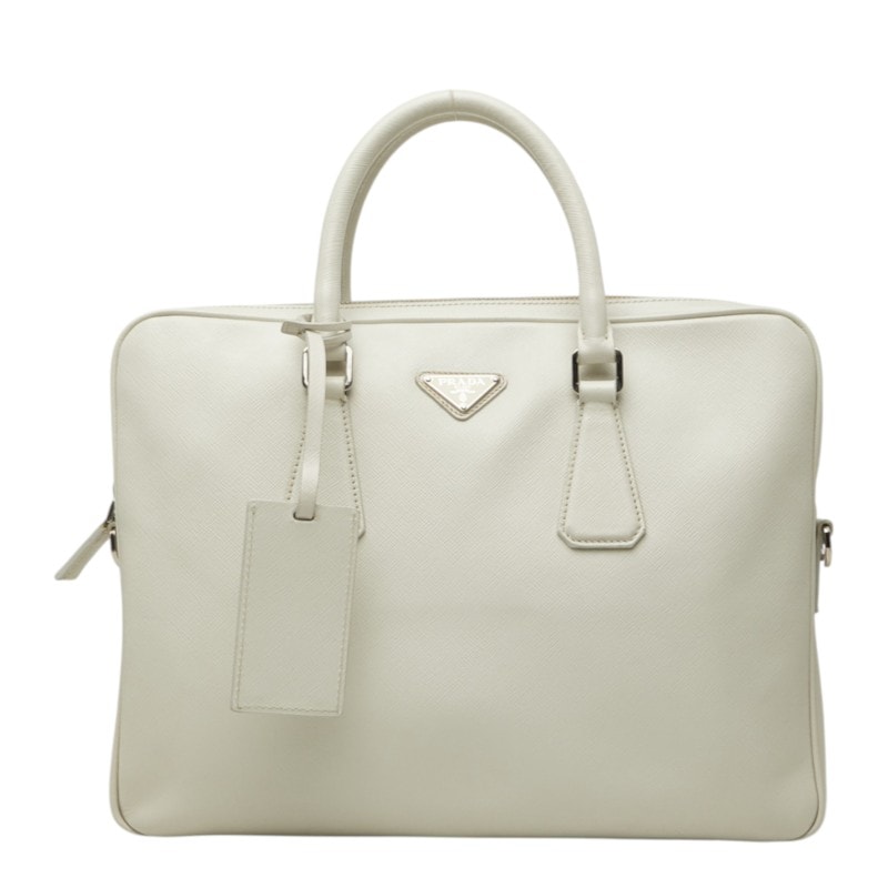 プラダ 三角ロゴプレート ハンドバッグ ビジネスバッグ ブリーフケース ホワイト サフィアーノレザー レディース PRADA 【中古】