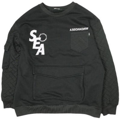 WIND AND SEA ウィンダンシー QUILTING CREW NECK SWEAT キルティングクルーネックスウェット WDS-O-GEN-23-Q2-CS-04 L BLACK トレーナー 裏毛 トップス g23258