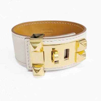HERMES エルメス コリエドシアン アス ドゥ クール ブレスレット レザー メタル アイボリー ゴールド Z刻印 レディース【中古】
