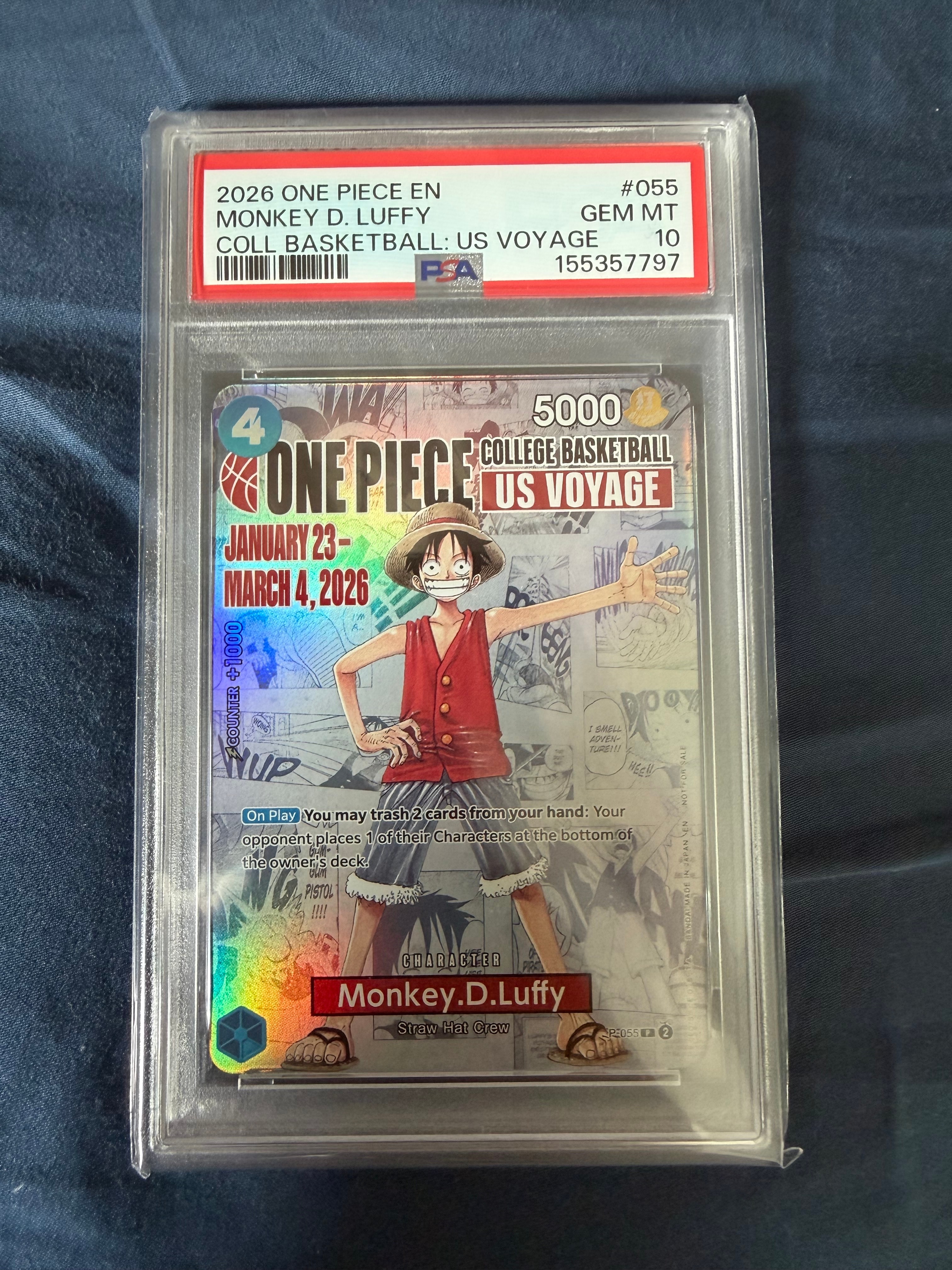 【PSA10】 ルフィ バスケットボール カレッジ ワンピースカード US PSA10】モンキー・D・ルフィ：P (開封済) [P-055]【英語版