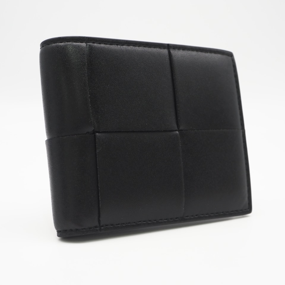 美品 BOTTEGAVENETA ボッテガヴェネタ カセット 二つ折り ウォレット 649605 二つ折り財布 ブラック カーフレザー メンズ