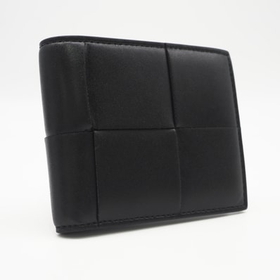美品 BOTTEGAVENETA ボッテガヴェネタ カセット 二つ折り ウォレット 649605 二つ折り財布 ブラック カーフレザー メンズ