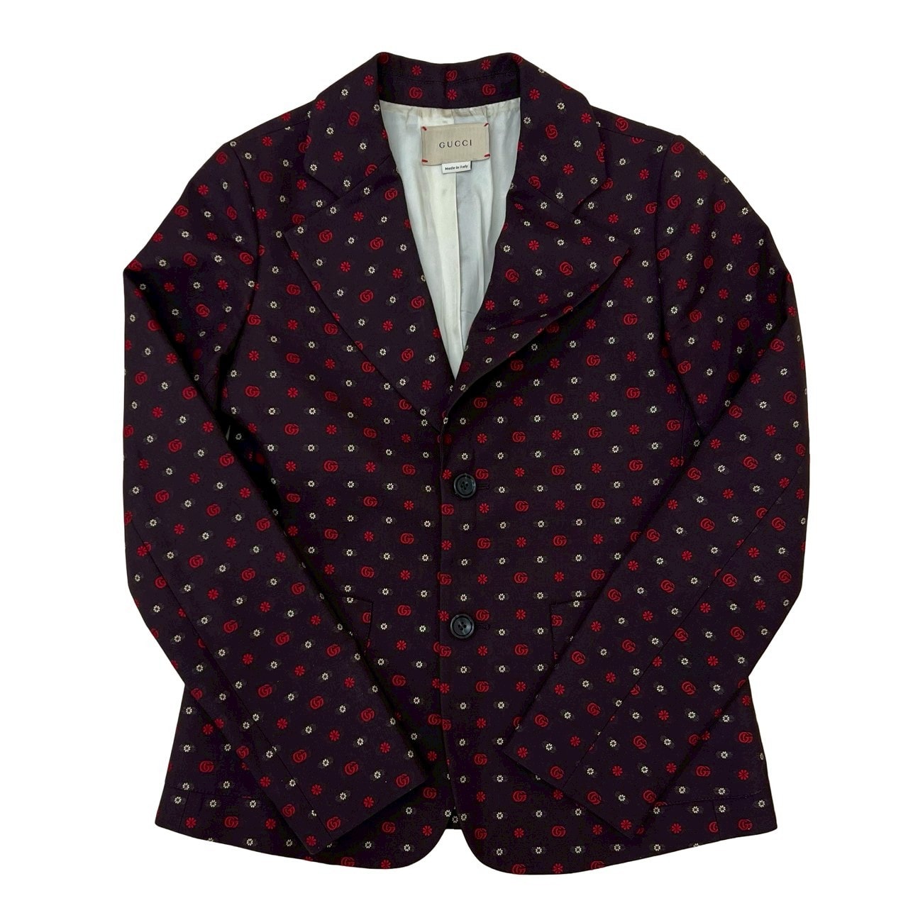 GUCCI グッチ GG フラワー 柄 ウール コットン キュプラ テーラードジャケット ブラウン
 62777