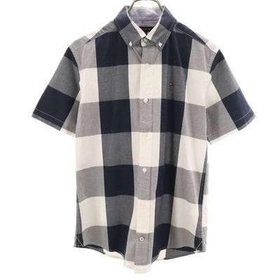 TOMMY HILFIGER トミーヒルフィガー ギンガムチェック柄 半袖 ボタンダウンシャツ S ネイビー