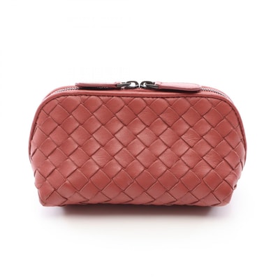 ボッテガヴェネタ BOTTEGA VENETA イントレチャート ポーチ バッグ レザー レディース ボルドー系 【中古】