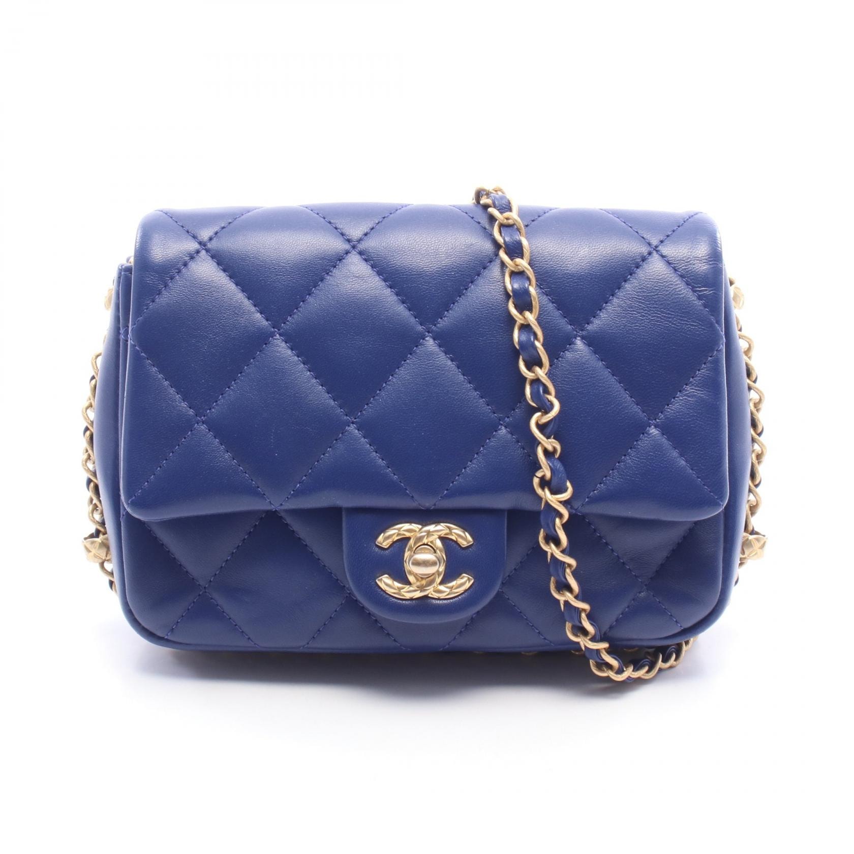 シャネル CHANEL マトラッセ ミニ ショルダーバッグ バッグ ラムスキン(羊革) レディース ブルー系 【中古】