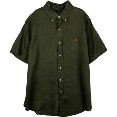古着 ラルフローレン Ralph Lauren POLO RALPH LAUREN CLASSIC FIT 半袖 リネン ボタンダウンシャツ メンズXL相当/eaa639532