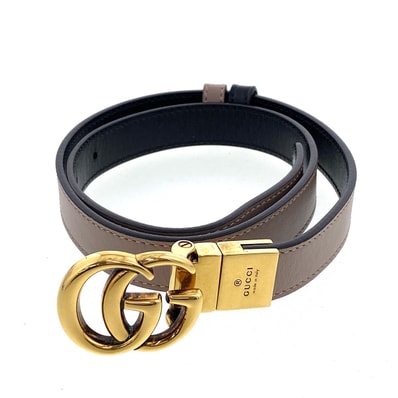 GUCCI グッチ リバーシブル スリムベルト ベルト 659418 レザー グレージュ ブラック ゴールド金具 レディース【中古】