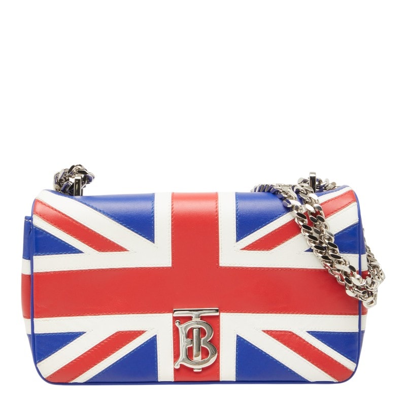 バーバリー TBロゴ ユニオンジャック 国旗 ローラ スモール チェーン ショルダーバッグ レッド ブルー ホワイト レザー レディース BURBERRY 【中古】