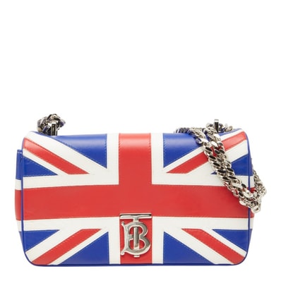 バーバリー TBロゴ ユニオンジャック 国旗 ローラ スモール チェーン ショルダーバッグ レッド ブルー ホワイト レザー レディース BURBERRY 【中古】