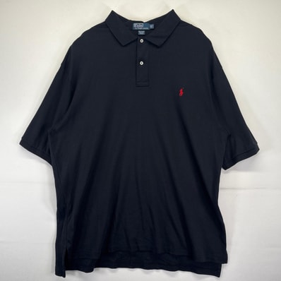 古着 90's/90年代 ポロバイラルフローレン Polo by Ralph Lauren ポロシャツ 大きいサイズ ワンポイントロゴ刺繍 ポニー 2XLT ブラック メンズ