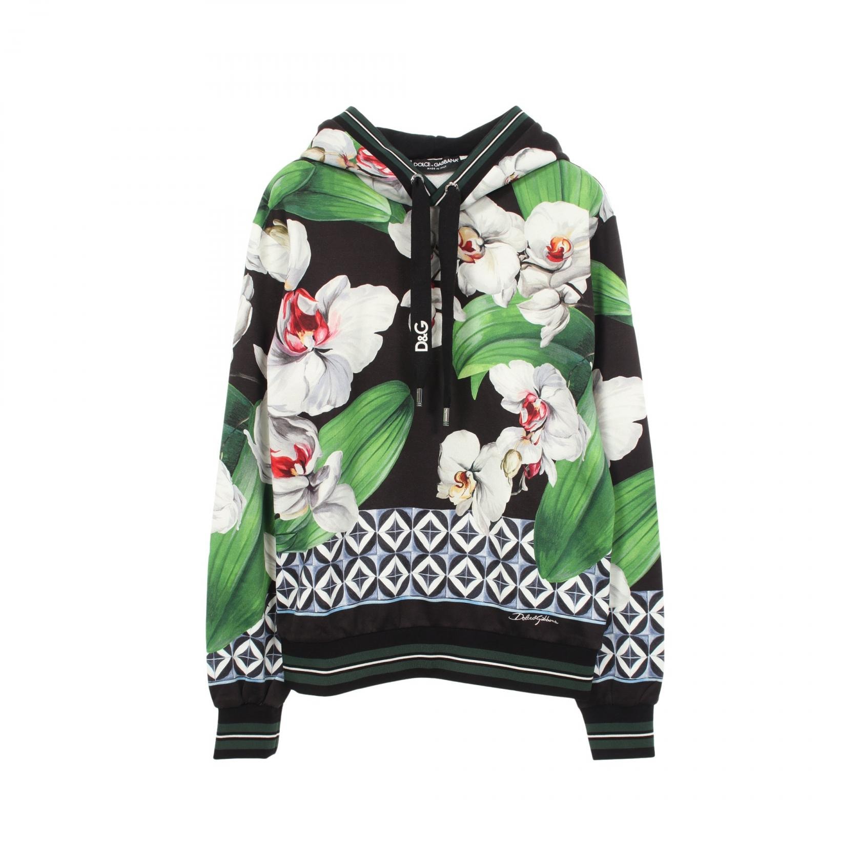 ドルチェアンドガッバーナ DOLCE & GABBANA 花柄 パーカー 衣料品 トップス コットン メンズ ブラック系 / グリーン系 / マルチカラー 【中古】
