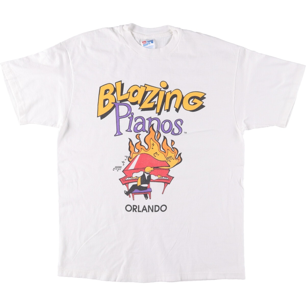 古着 90年代 ヘインズ Hanes BEEFY-T Blazing Pianos アートTシャツ USA製 メンズL相当 ヴィンテージ/eaa563056