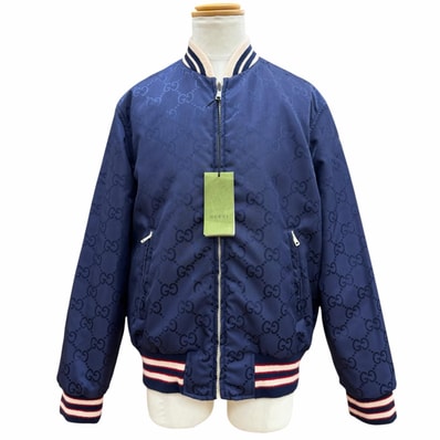 極美品 グッチ ジャケット ネイビー メンズ 48 770283 リバーシブル