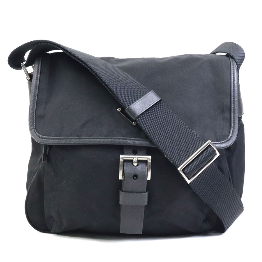 プラダ PRADA 斜め掛けショルダーバッグ ナイロン ブラック シルバー ユニセックス【中古】 e61401a