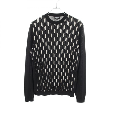 ジョルジオアルマーニ GIORGIO ARMANI クルーネック ニット 衣料品 トップス ウール シルク メンズ ブラック系 / グレー系 6GSMB6 【中古】