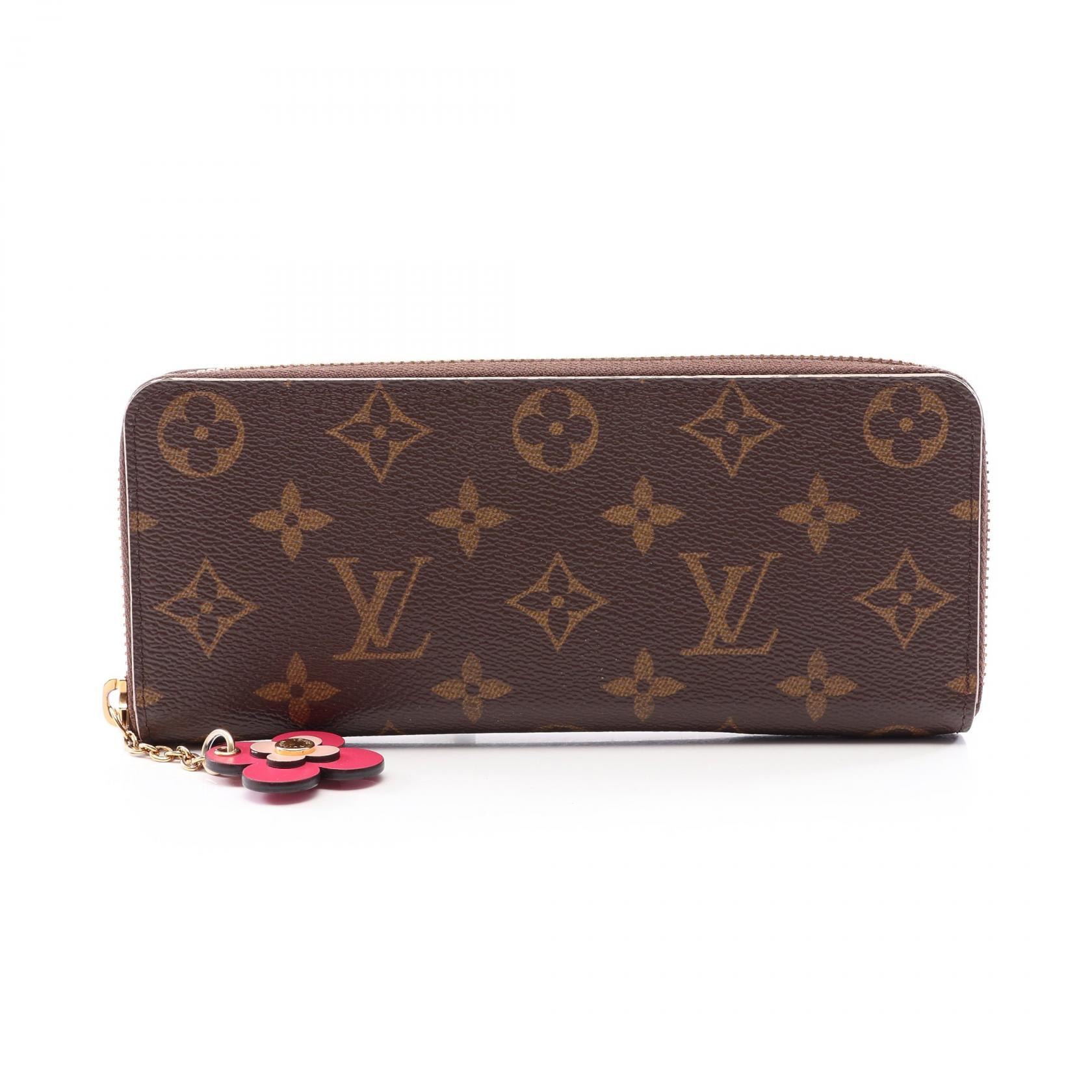 ルイ・ヴィトン LOUIS VUITTON ポルトフォイユ クレマンス ラウンド長財布 財布 レザー PVC モノグラム ホットピンク レディース ブラウン系 M64201 【中古】
