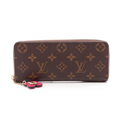 ルイ・ヴィトン LOUIS VUITTON ポルトフォイユ クレマンス ラウンド長財布 財布 レザー PVC モノグラム ホットピンク レディース ブラウン系 M64201 【中古】