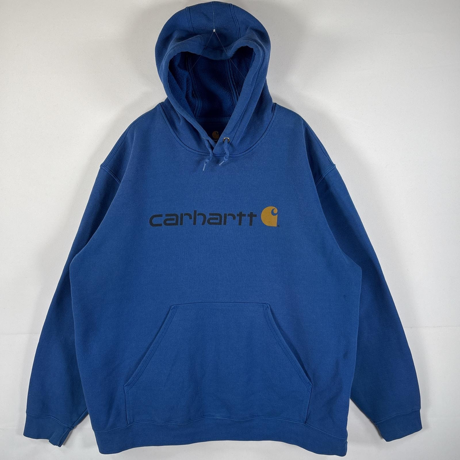 古着 カーハート Carhartt パーカー ORIGINAL FIT フーディー ラバープリント ビッグサイズ ビッグロゴ 14041  ブルー メンズ