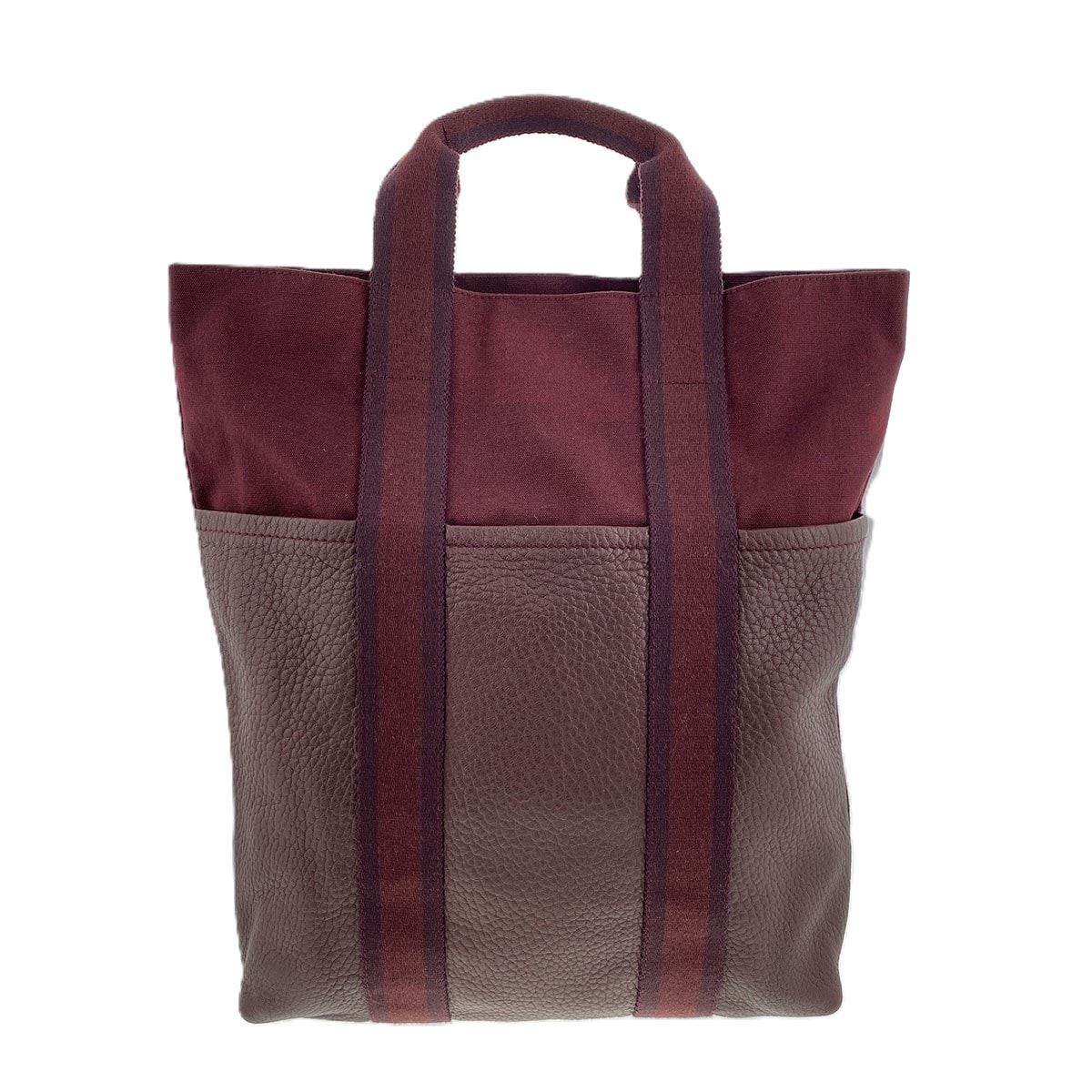 HERMES エルメス ハーフレザー フールトゥ カバス トートバッグ キャンバス レザー バーガンディー レッド  レディース【中古】