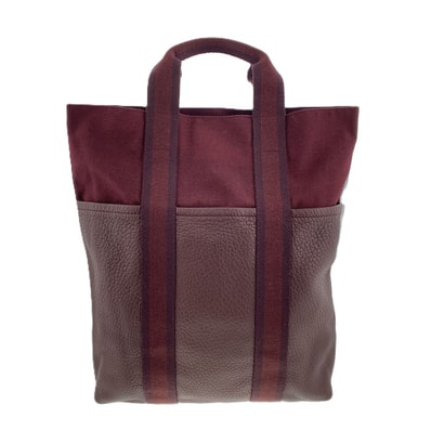 HERMES エルメス ハーフレザー フールトゥ カバス トートバッグ キャンバス レザー バーガンディー レッド レディース【中古】